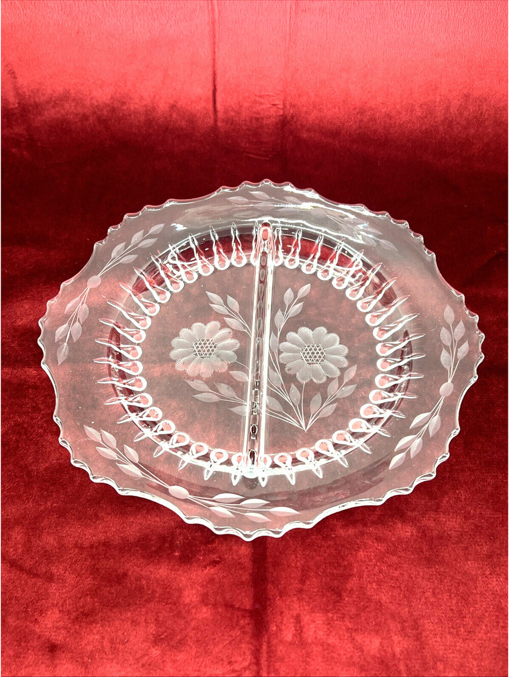 Candlewick Cornflower DIVIDED RELISH DISH 8.5” Clear Glass Round Imperial Glass